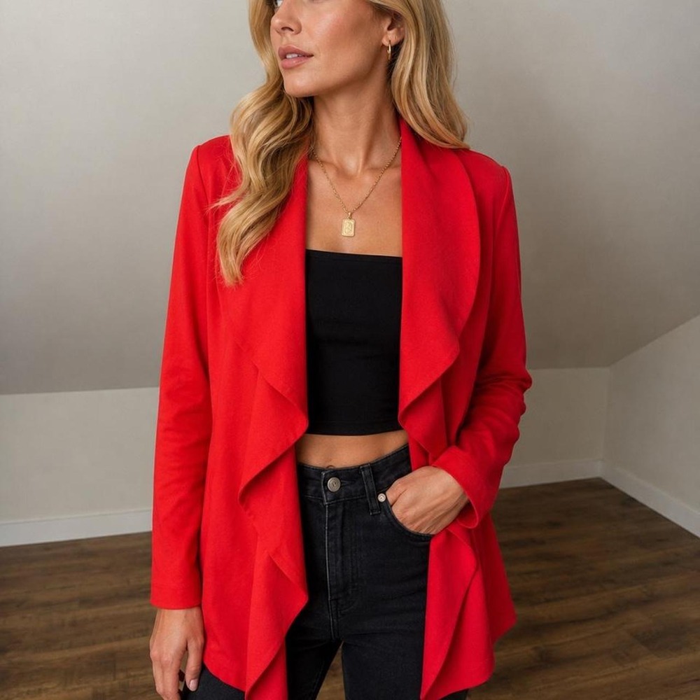 The Limited Collection 0X Red Waterfall Draped Blazer Y2K Career Jacket